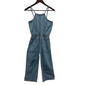 ZARA Girls Full Denim Jumpsuit Wide Leg Light Wash Size 10 Summer Beachy